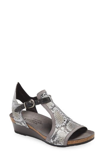 Naot Fiona Wedge Sandal In Grey Cobra Print Leather