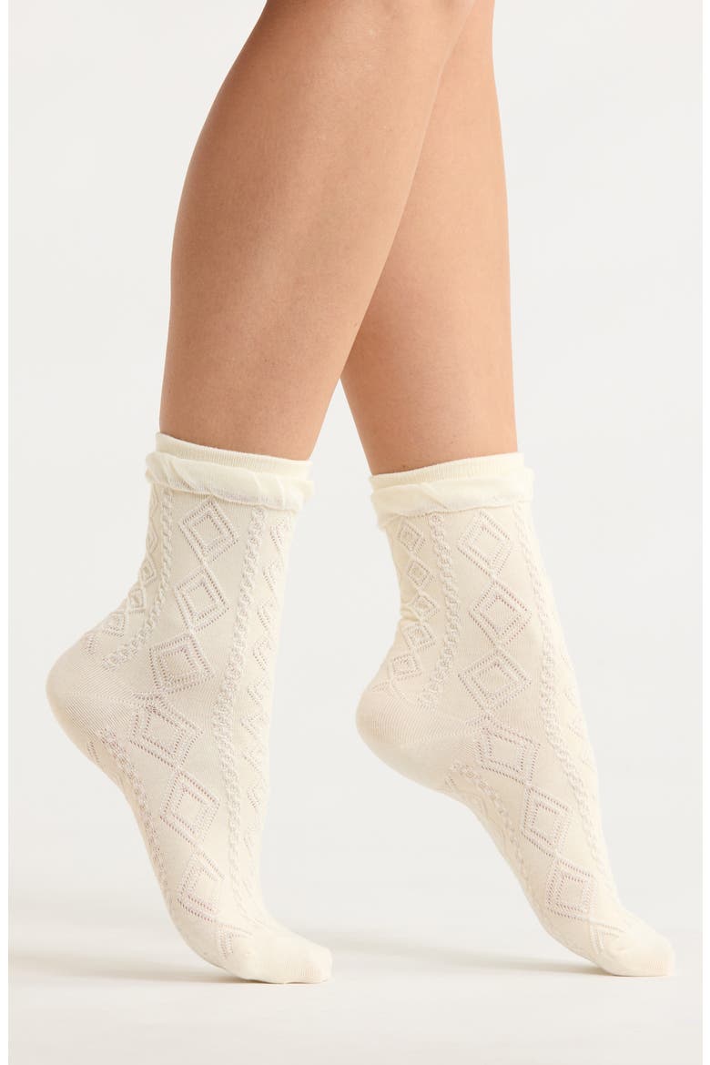 Cherry Print Cotton Crew Socks, Main, color, WHITE