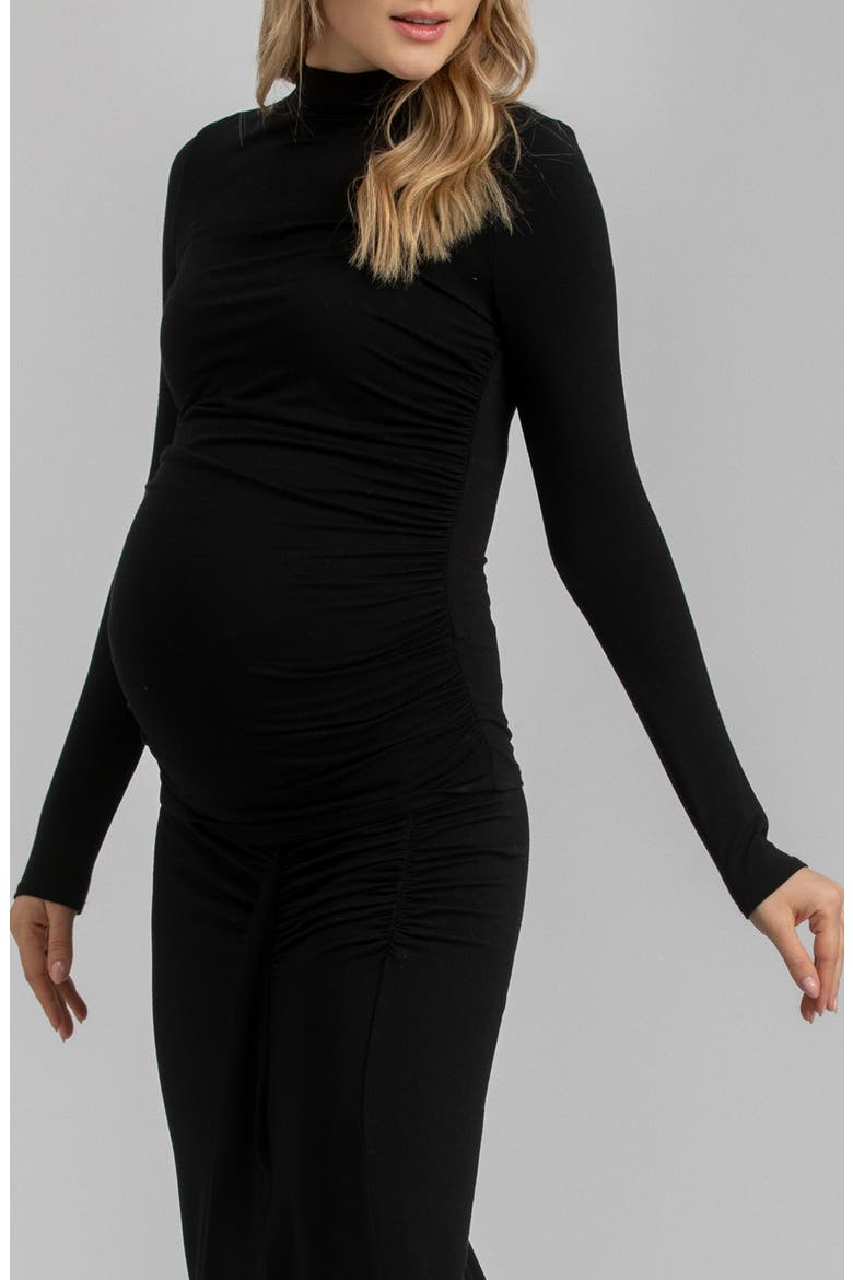 Ruched Moc Neck Maternity T-Shirt, Alternate, color, BLACK