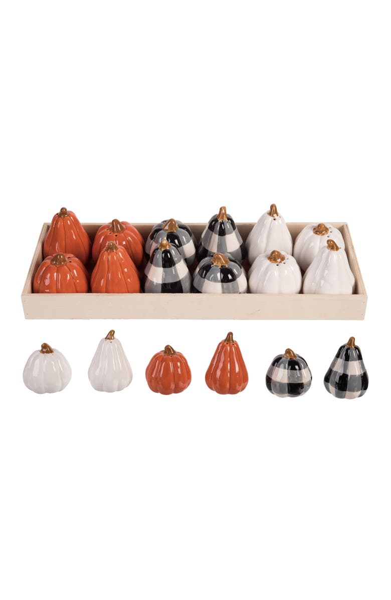 Transpac Dolomite Multicolor Harvest Pumpkin Salt and Pepper Shakers Set, Main, color, Multicolored