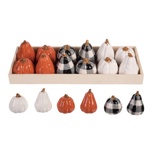 Transpac Dolomite Multicolor Harvest Pumpkin Salt And Pepper Shakers Set