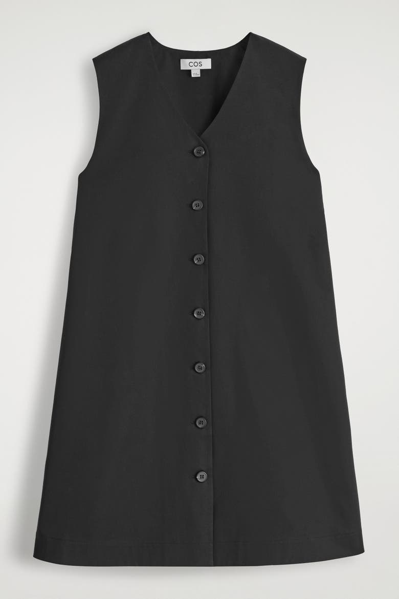 Buttoned Pima Cotton Mini Dress, Alternate, color, BLACK