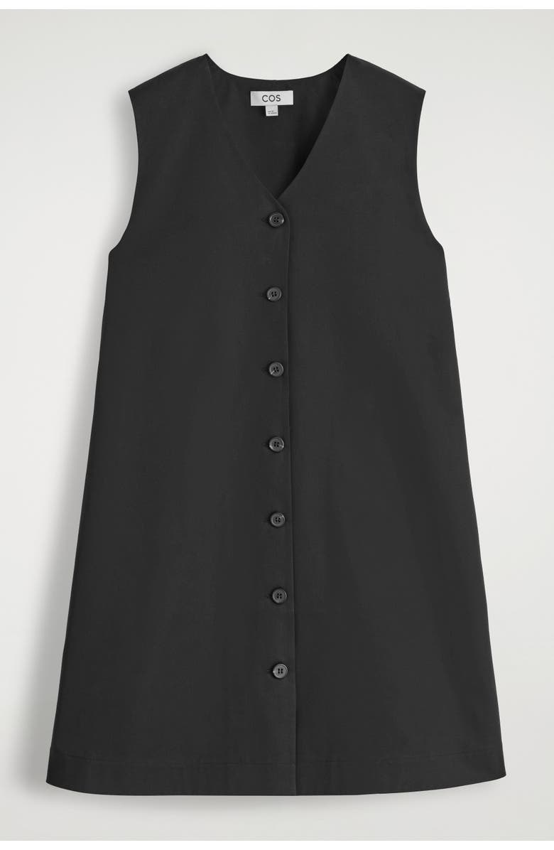 COS Buttoned Pima Cotton Mini Dress, Alternate, color, Black