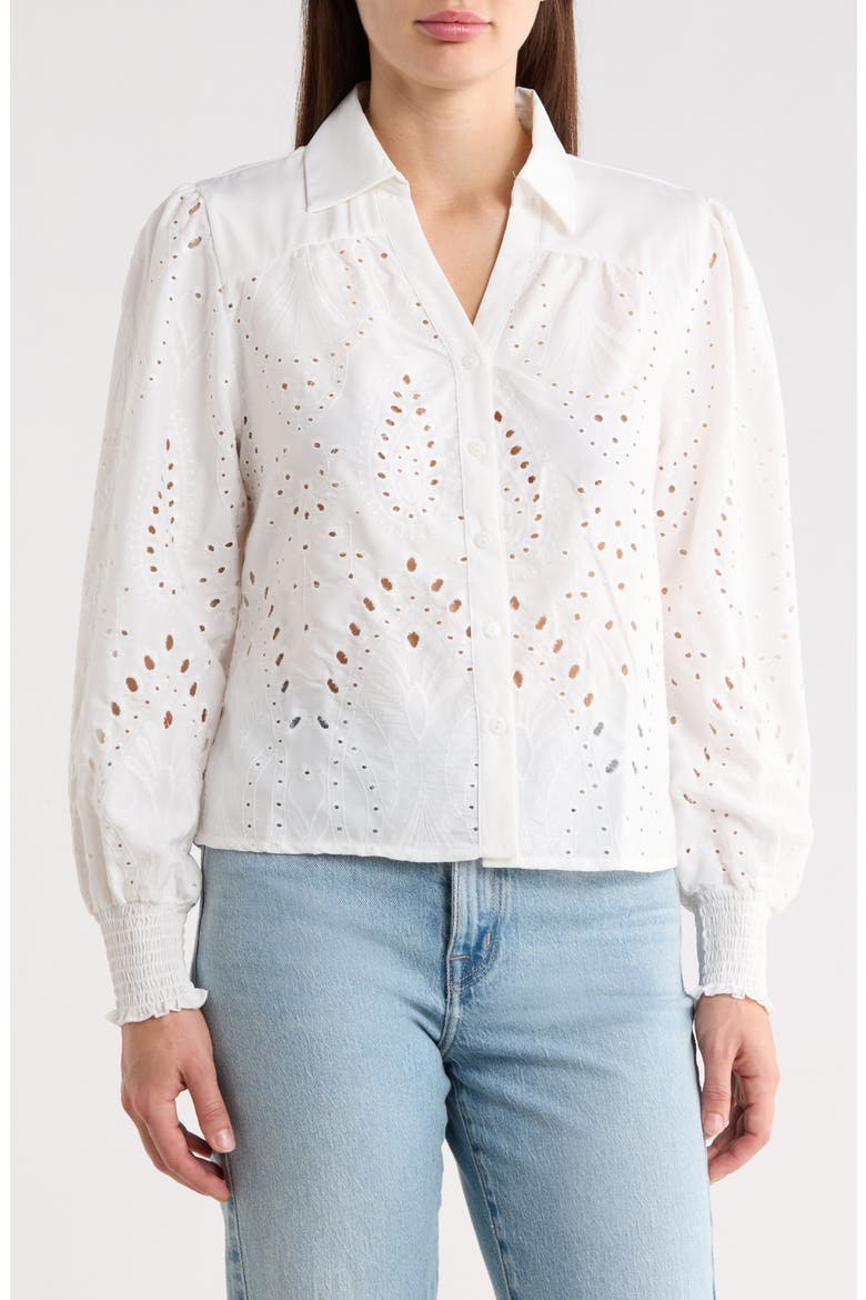 Cutout Embroidered Shirt, Main, color, NATURAL