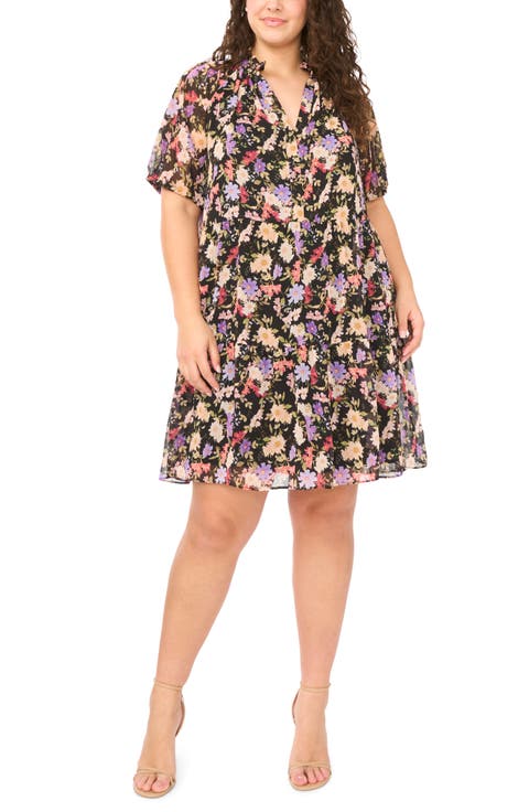 Floral Short Sleeve Babydoll Dress (Plus)
