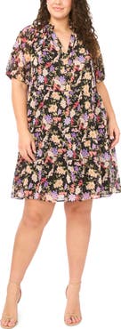 CeCe Floral Short Sleeve Babydoll Dress