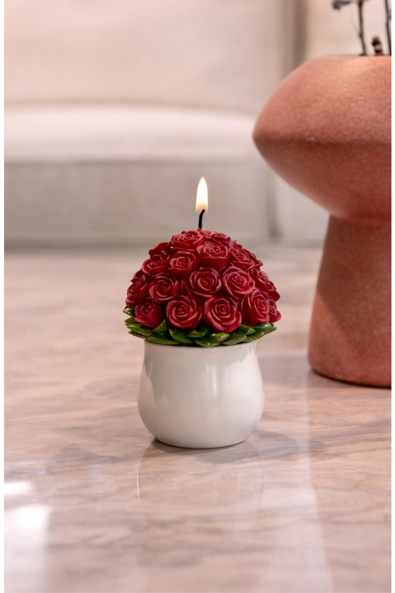 Rose Bouquet Candle, Alternate, color, Dark Red Rose