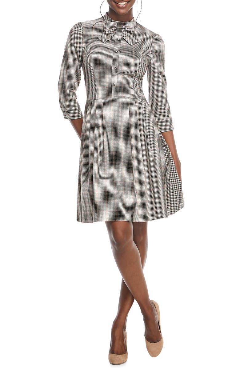 Gal Meets Glam Collection Blanche Check Bow Tie Fit & Flare Dress, Main, color, 
