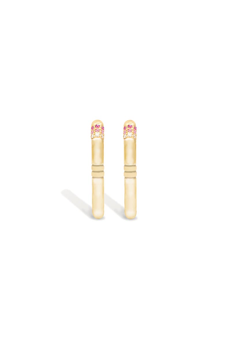 Crew Oval Small Hoop Earring - Pink Sapphire & Diamond, Alternate, color, Diamond, Sapphire- Gold