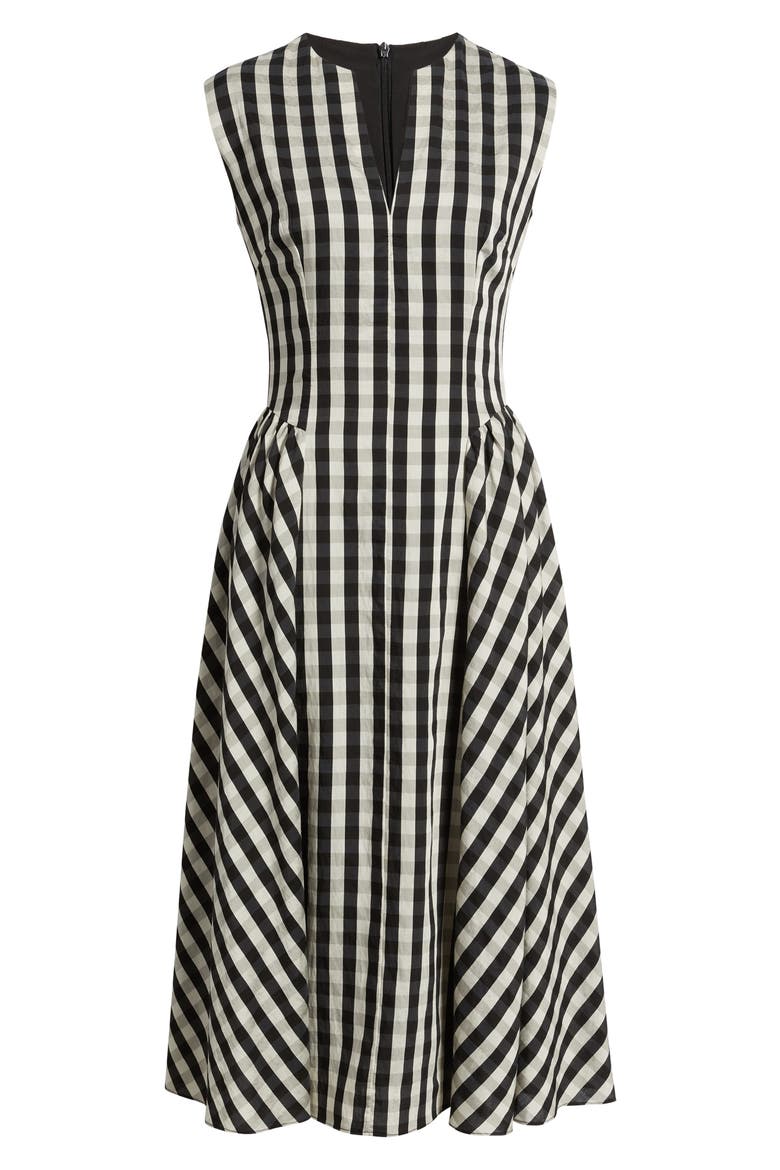 Vivian Gingham Midi Dress, Alternate, color, BLACK