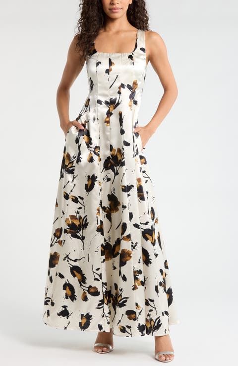 Floral Print Satin Maxi Dress