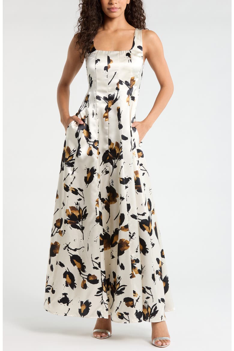 printed satin maxi dress Printed Satin Maxi Dress Apricot/Lav / L