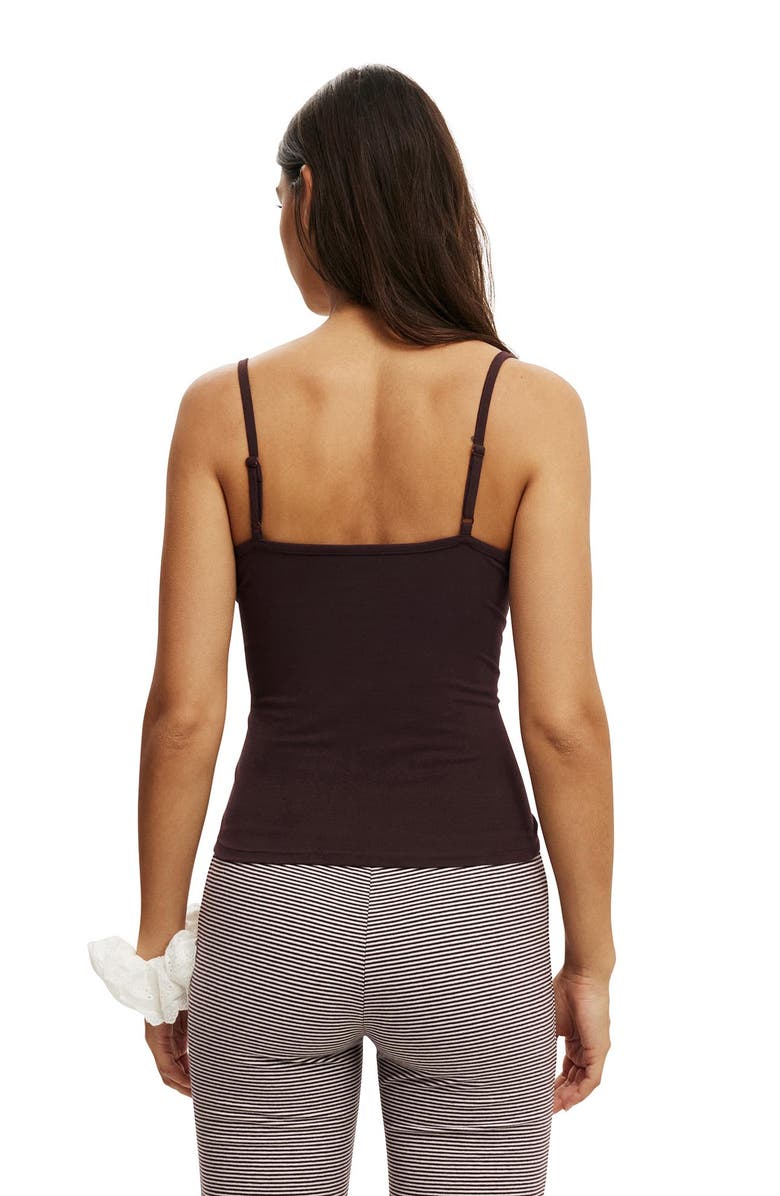 COTTON ON BODY Women's Dreamy Soft Lace Overlay Cami, Alternate, color, Chocolate Plum