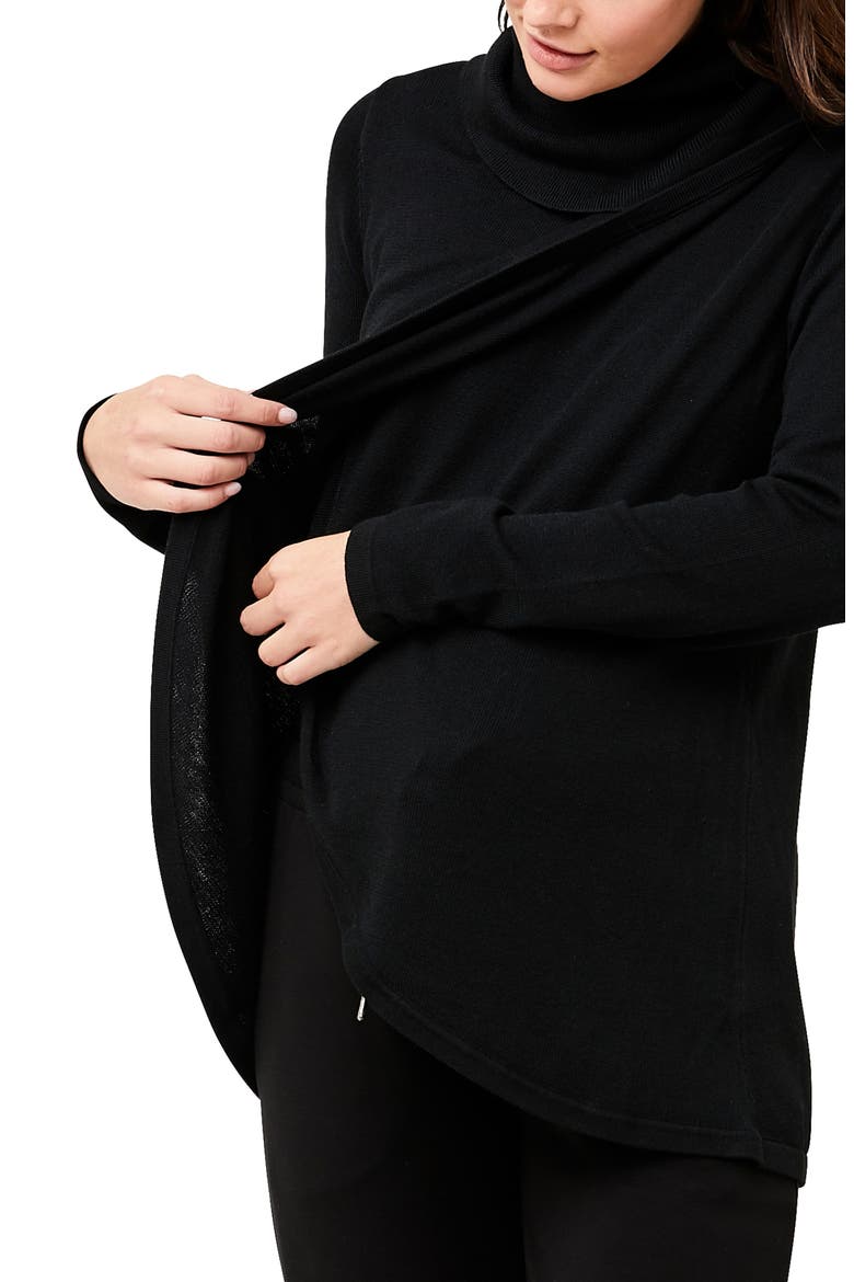 Cowl Neck Maternity/Nursing Sweater, Alternate, color, BLACK
