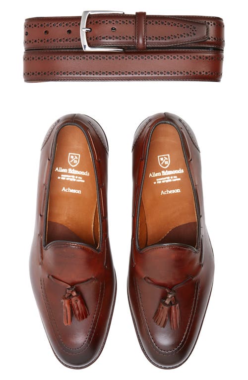 Allen Edmonds Manistee Brogued Leather Belt In Brown
