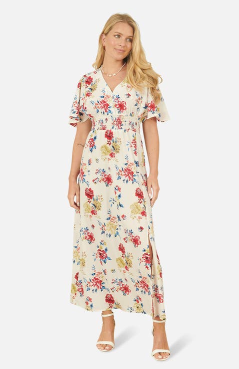 Ruched Waist V-Neck Midi Dress