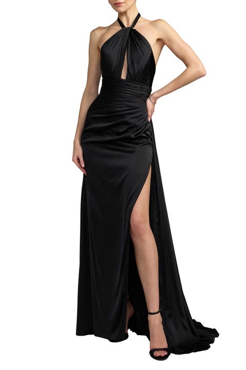 Satin Halter Neck Cutout Gown