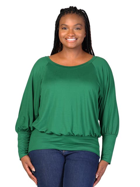 Round Neck Long Blouson Sleeve Banded Bottom Top