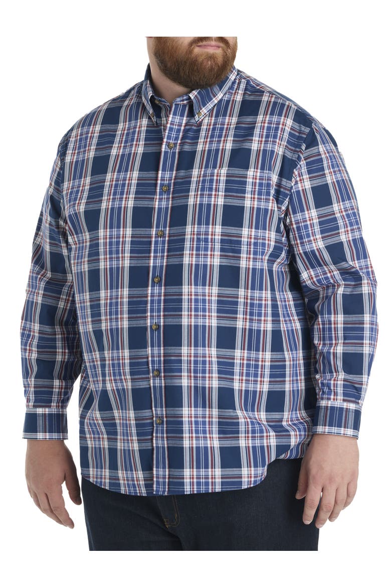 Big & Tall Easy-Care Large Plaid Sport Shirt, Alternate, color, BLUE