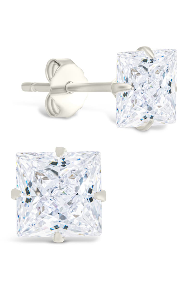 Sterling Forever Princess Cut Cubic Zirconia Stud Earrings, Main, color, Silver