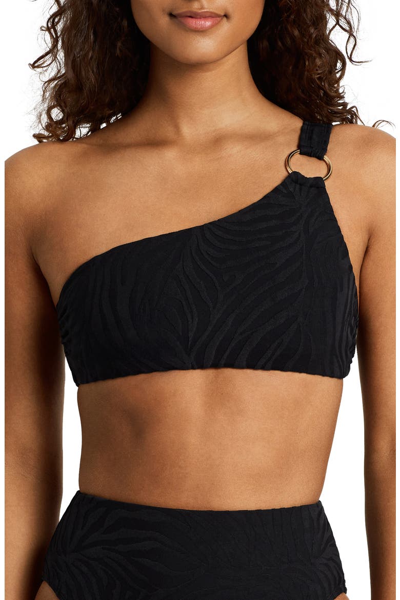 Ring One-Shoulder Bikini Top, Main, color, BLACK