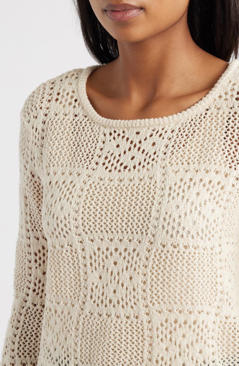 beachlunchlounge Tiara Crochet Look Sweater, Alternate, color, Egg Shell