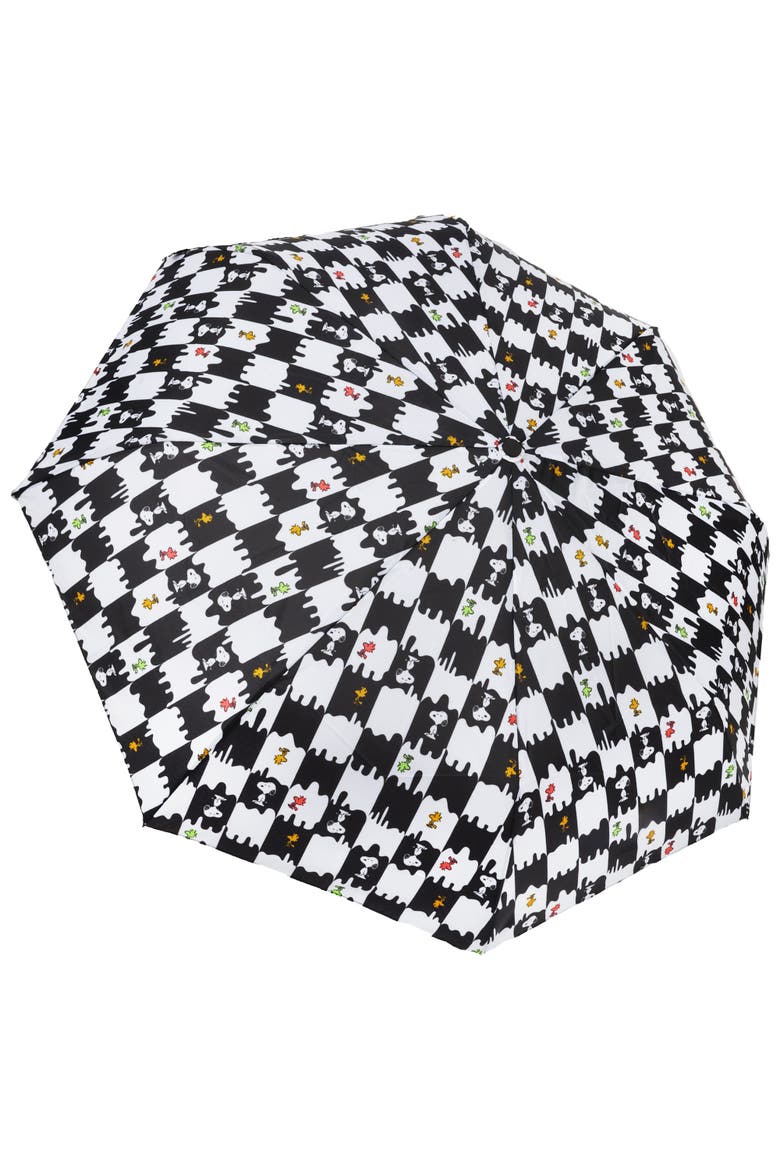 Snoopy and Woodstock Checkerboard Automatic Umbrella Black and White, Alternate, color, WHITE BLACK