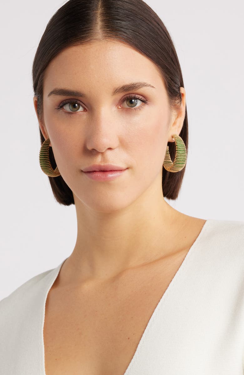Nordstrom Metallic Thread Hoop Earrings, Alternate, color, Dark Green- Gold