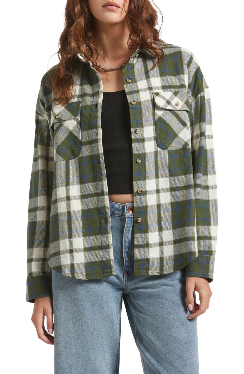 Brixton Bowery Plaid Cotton Overshirt, Main, color,
