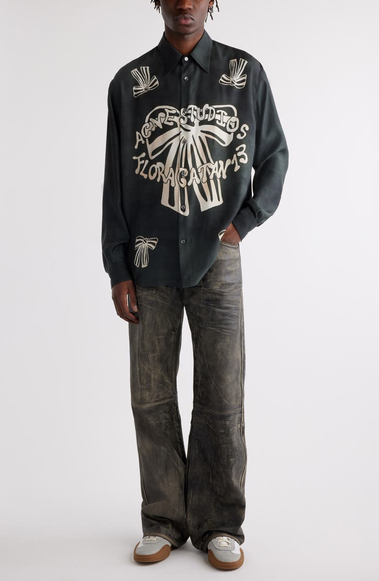 Acne Studios Floragatan 13 Graphic Button-Up Shirt, Alternate, color, Black/ White