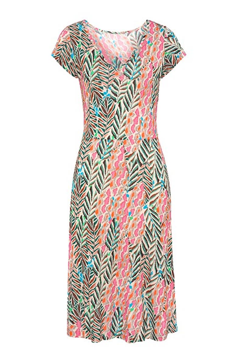 LASCANA Women's Ruched V-Neck Dress, Alternate, color, Multi Print