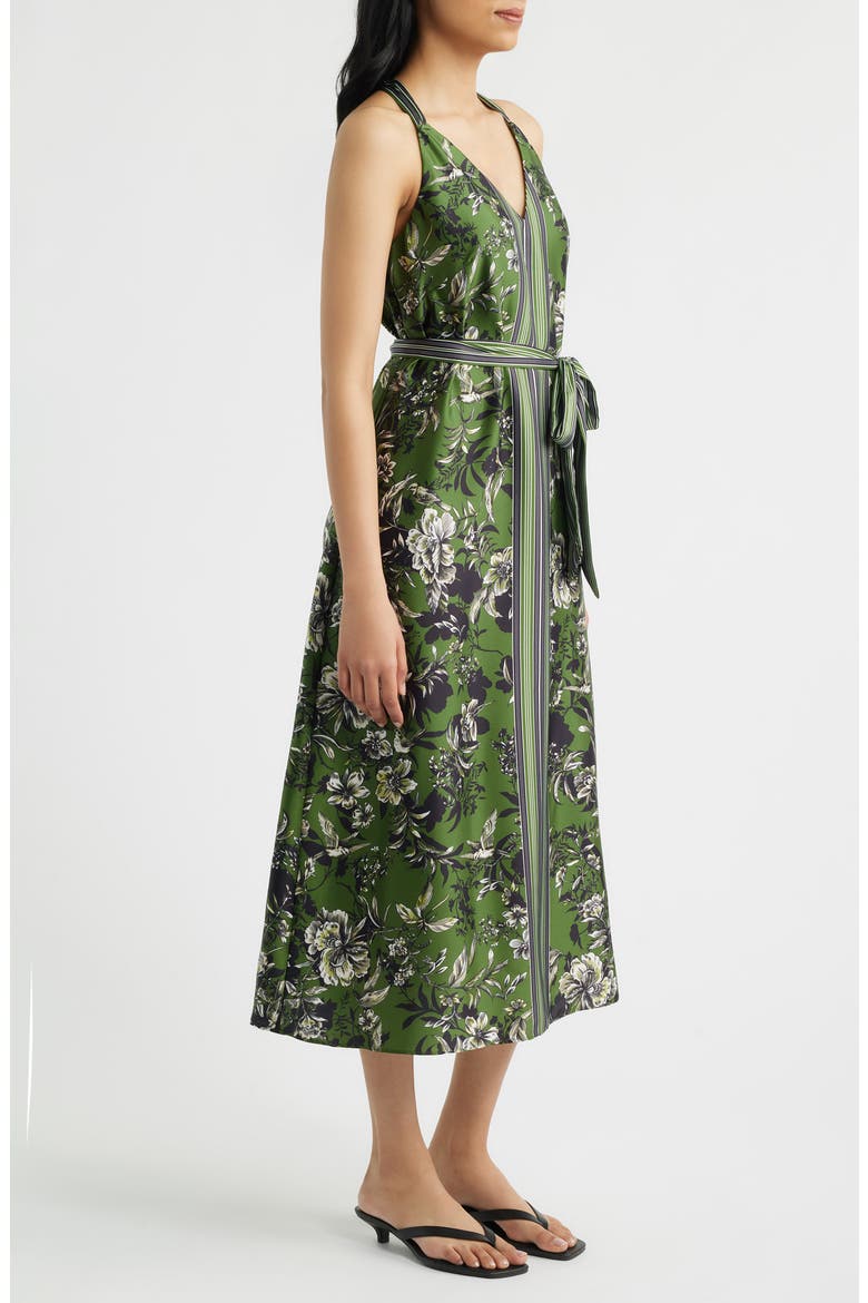 Floral Satin Halter Neck Midi Dress, Alternate, color, OLIVE