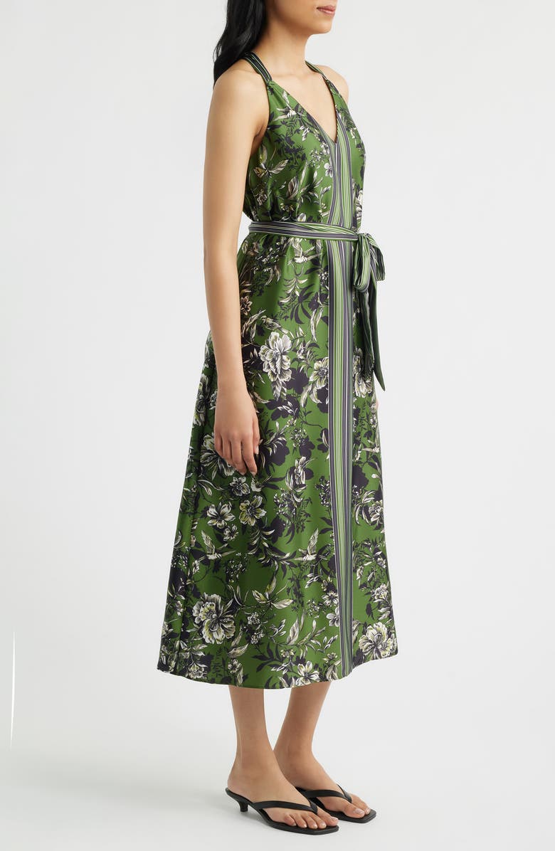Eliza J Floral Satin Halter Neck Midi Dress, Alternate, color, Olive