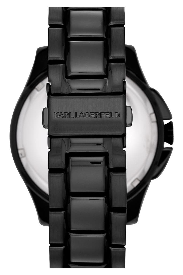 KARL LAGERFELD '7' Faceted Bezel Bracelet Watch, 44mm, Alternate, color, BLACK
