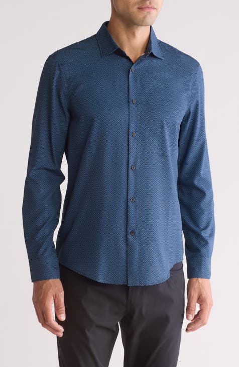 Slim Fit Micro Print Stretch Button-Up Shirt