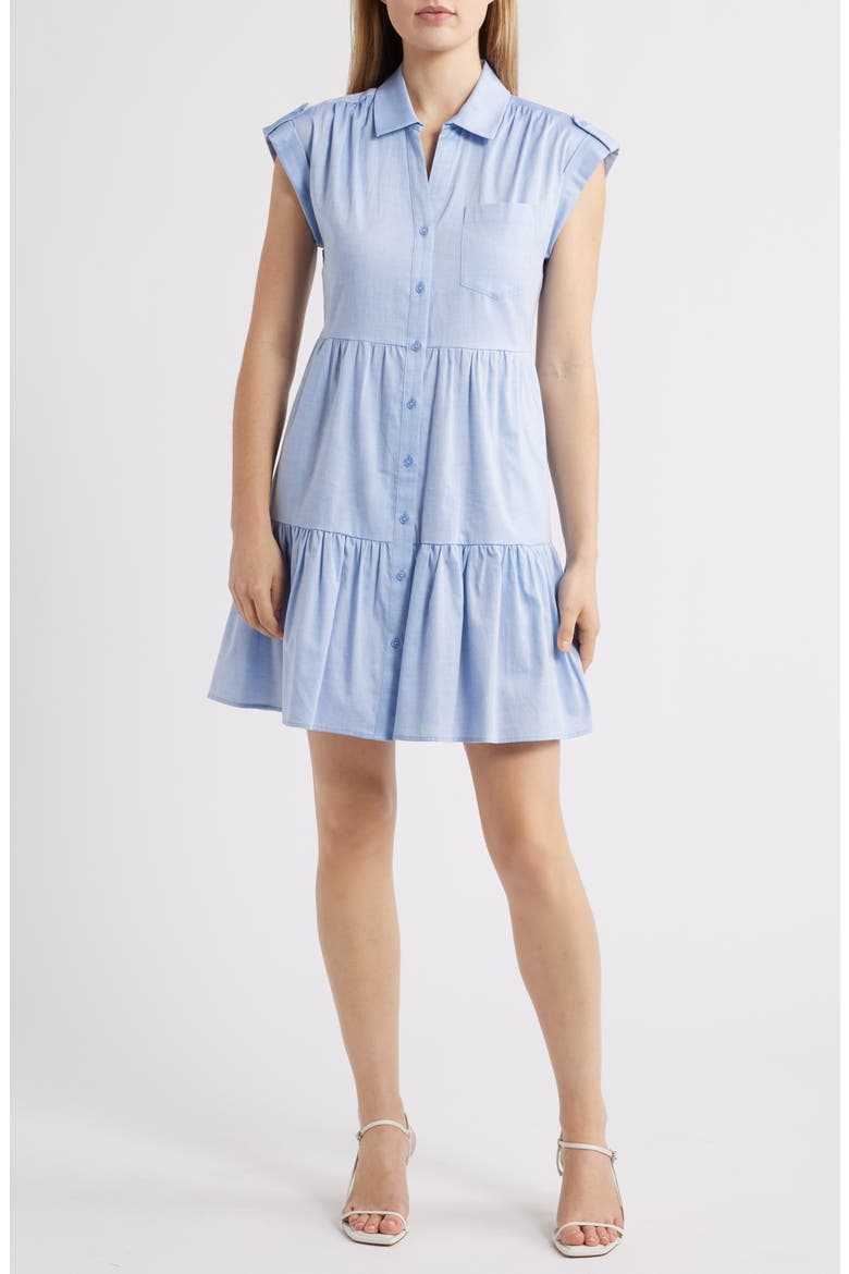 Tiered Cotton Shirtdress, Main, color, CHAMBRAY B