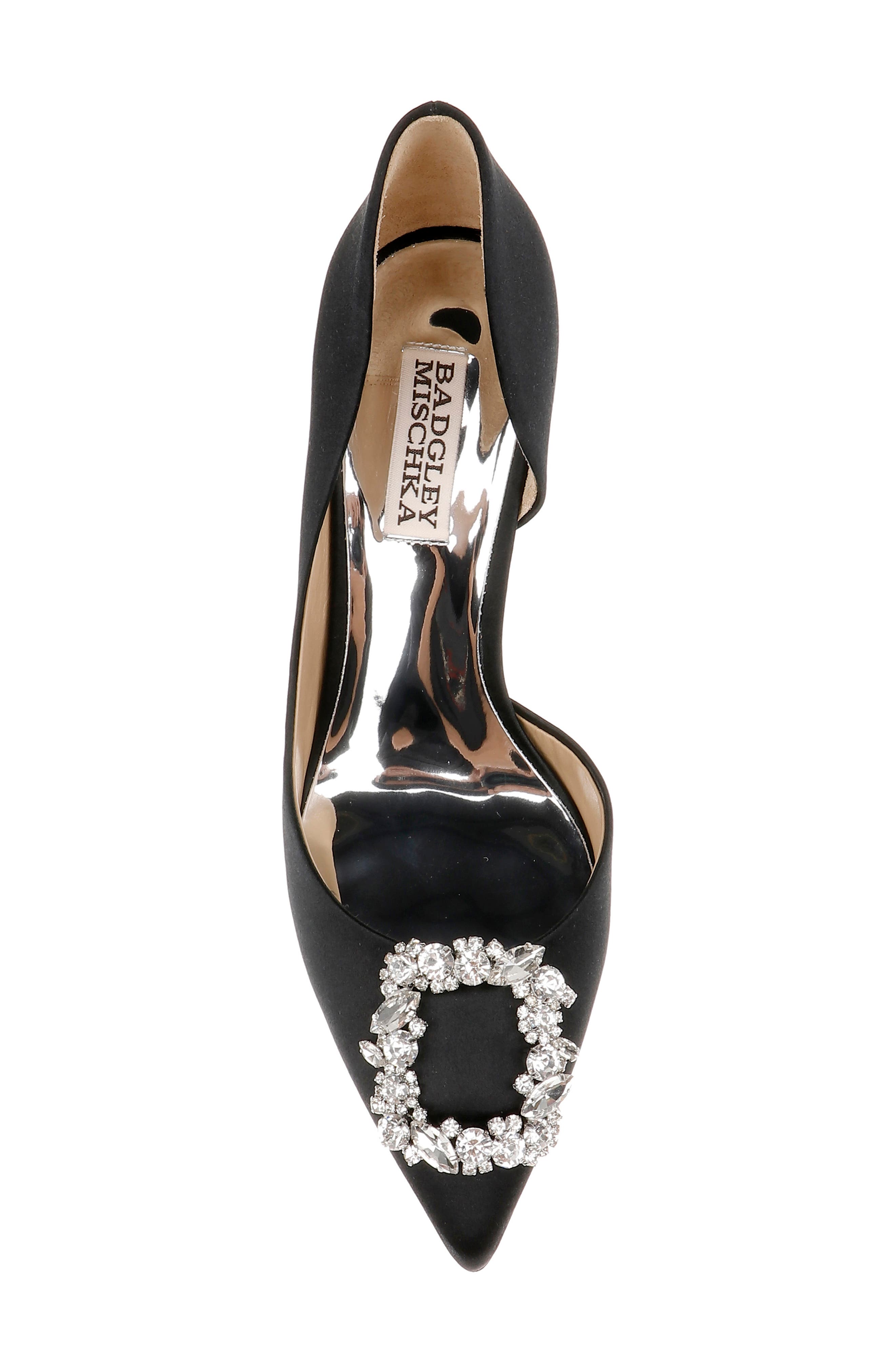 Badgley Mischka Collection Fabia Embellished Pointed Toe Pump, Alternate, color, Black Satin