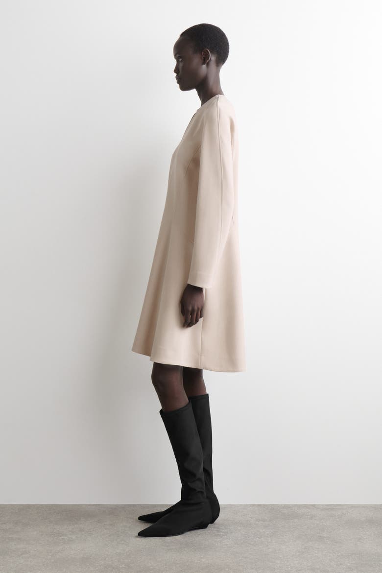 Tailored V-Neck Mini Dress, Alternate, color, BEIGE
