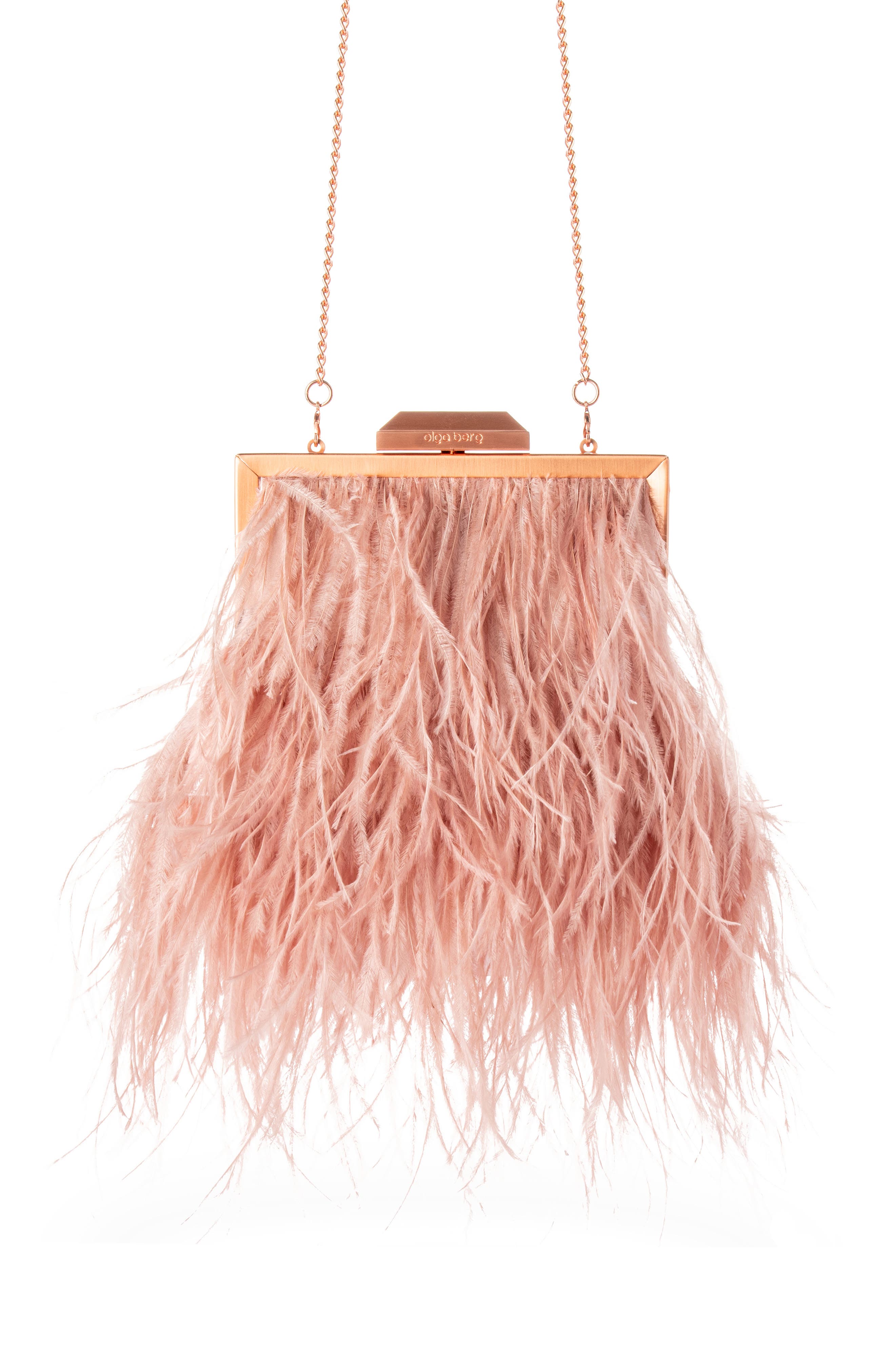 Ostrich Feather Embellished Clutch, Main, color, BLUSH