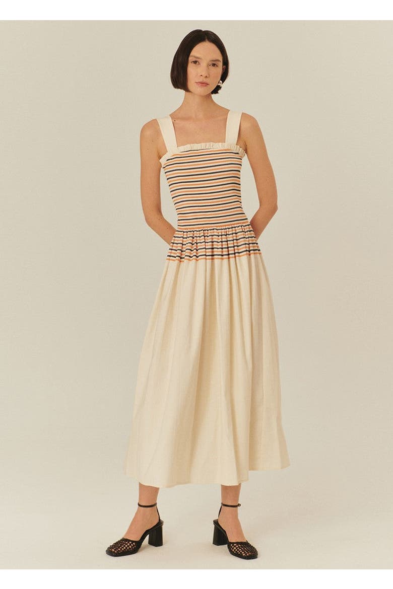 Opal Midi Dress, Alternate, color, Orange Striped