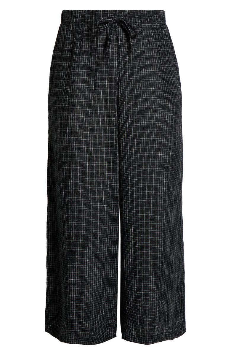 Eileen Fisher Crinkled Organic Linen Drawstring Pants, Main, color, Black/ White