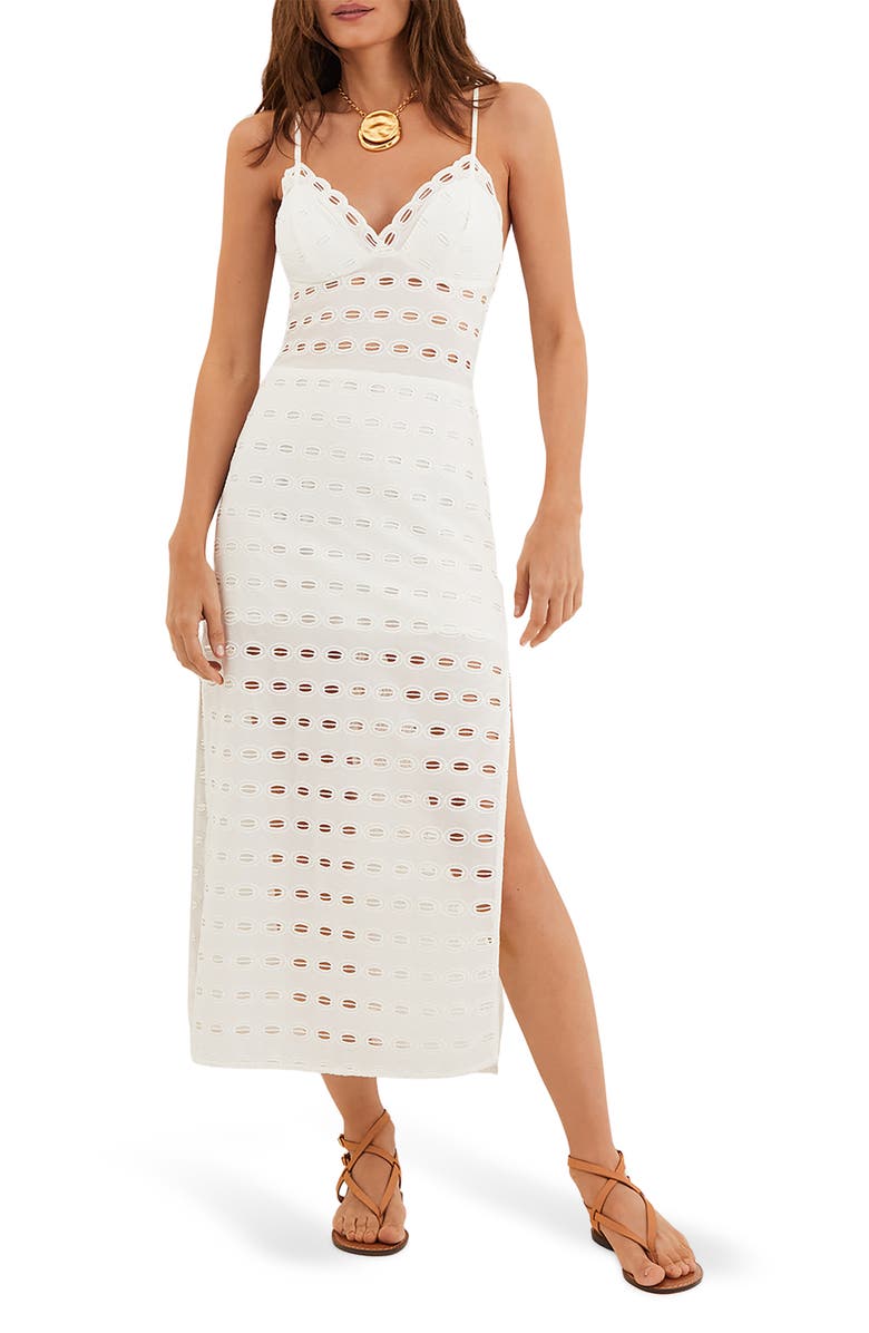 ViX Paula Hermanny Raya Embroidered Eyelet Cotton Cover-Up Midi Dress, Main, color, 