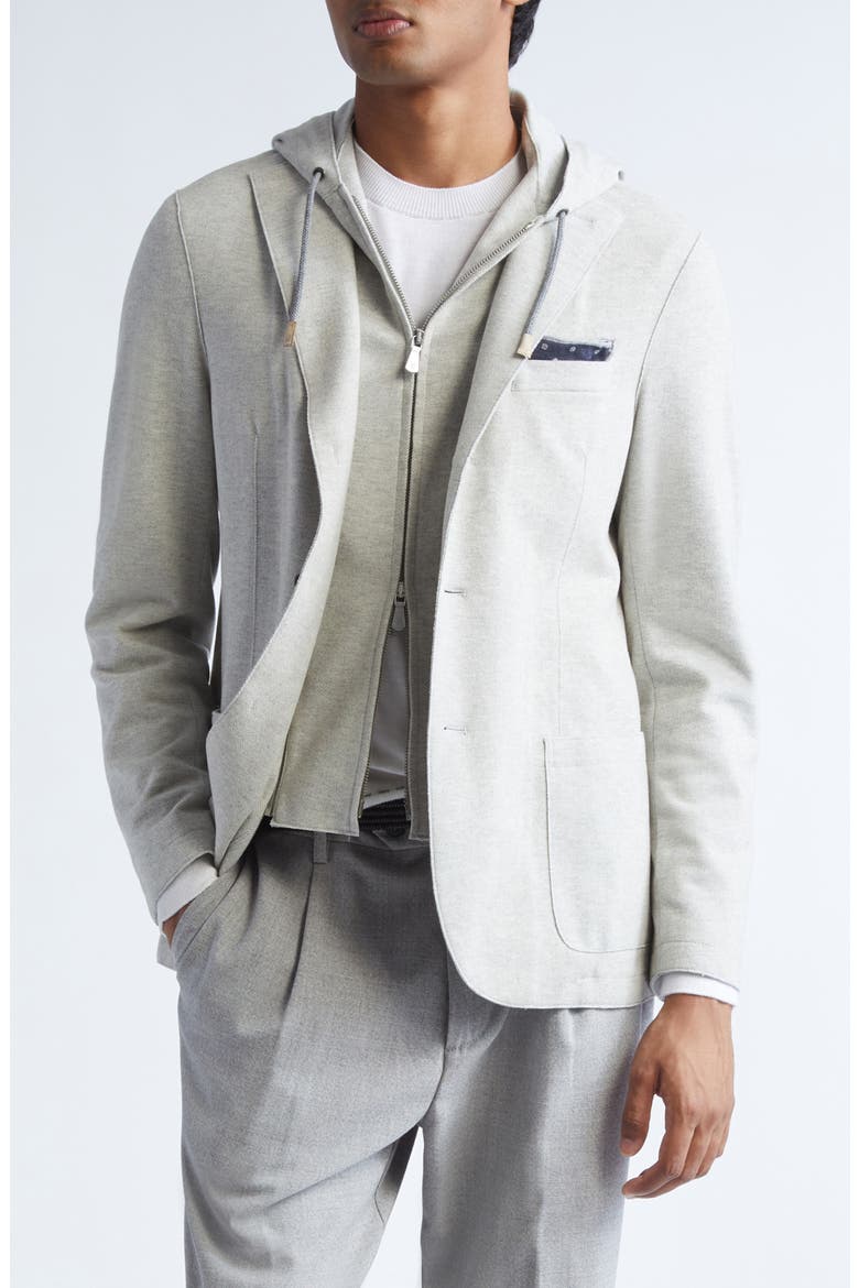 Single Breasted Herringbone Sport Coat with Removable Hooded Bib, Main, color, 13 LIGHT GRAY MELANG