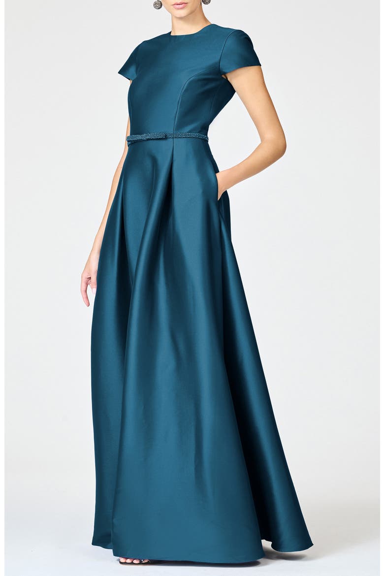 Blythe Box Pleat Belt Gown, Alternate, color, BOTTLE GREEN
