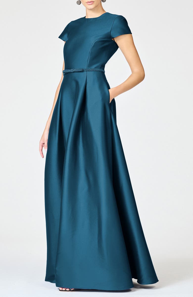 Sachin & Babi Blythe Box Pleat Belt Gown, Alternate, color, Bottle Green