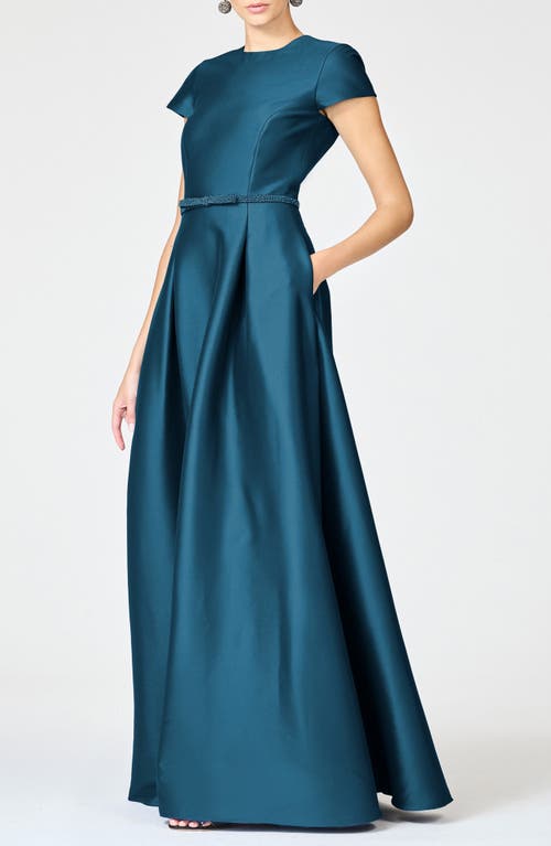 Sachin & Babi Blythe Box Pleat Belt Gown In Green