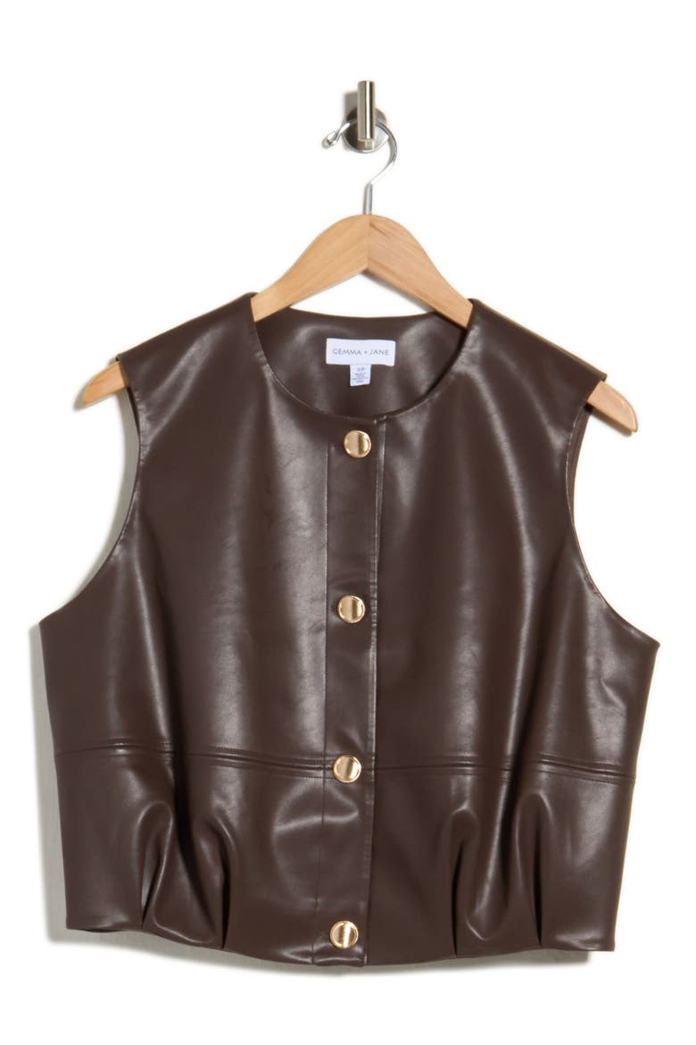 Bubble Hem Faux Leather Vest, Alternate, color, BROWN
