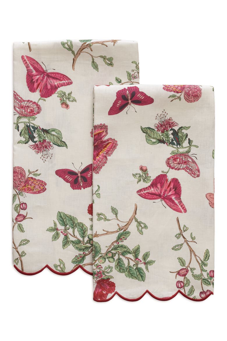 Baudin Butterfly Set of 2 Linen Guest Towels, Main, color, RUBY