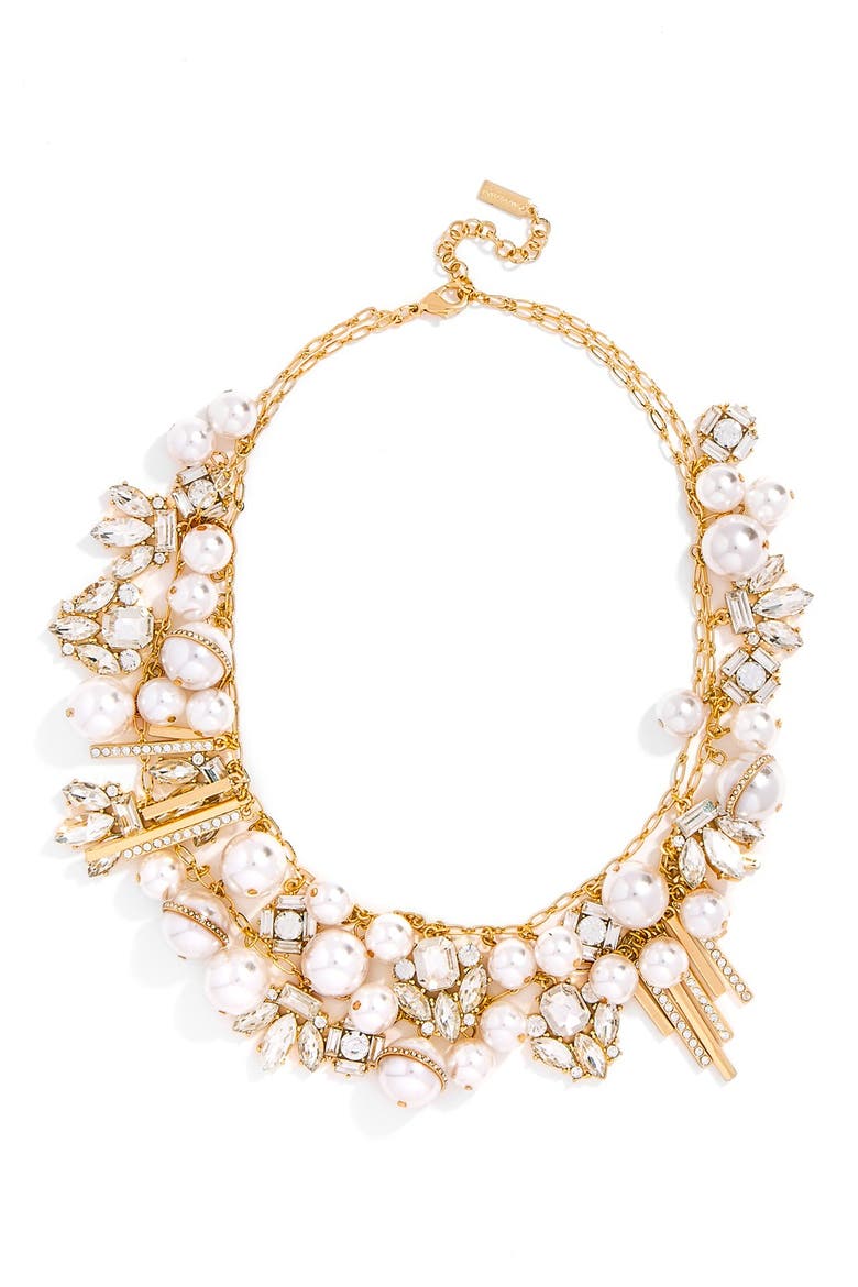 'Faux Pearl Shower' Bib Necklace, Main, color, CLEAR/ GOLD