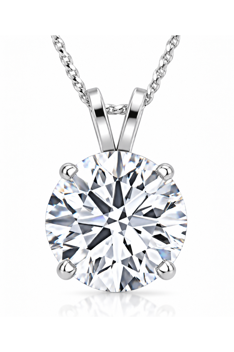 Certified 3ct Round Solitaire Diamond Pendant 14k Gold Necklace Lab Grown, Main, color, 14k White Gold